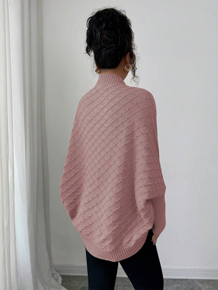 Margaux Diamond Knit Open Front Batwing Sleeve Shrug Cardigan - Mauve