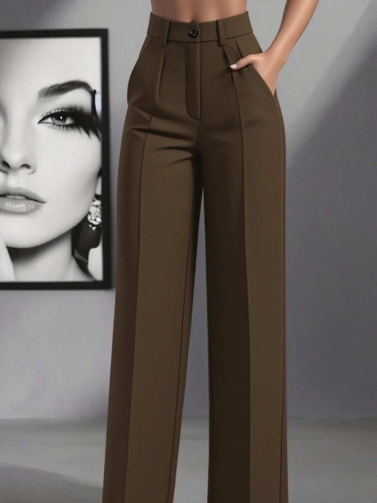 Simone High-Waist Pleated Wide-Leg Trousers with Pockets - Brown