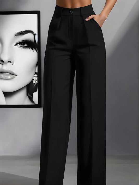 Simone High-Waist Pleated Wide-Leg Trousers with Pockets - Black
