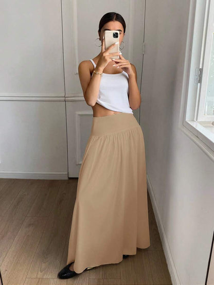Cressida High Waist Wide Waistband Pleated Maxi Skirt - Khaki