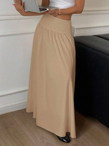 Cressida High Waist Wide Waistband Pleated Maxi Skirt - Khaki