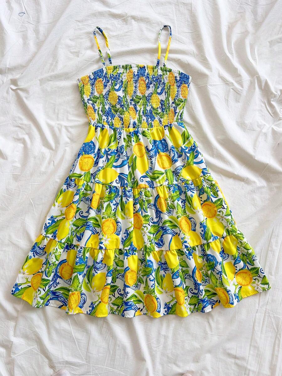 Soleia Women's Summer Holiday Solid Color Spaghetti Strap Dress With Ruffled Hem Mensa
