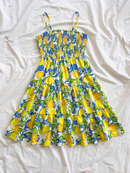 Soleia Women's Summer Holiday Solid Color Spaghetti Strap Dress With Ruffled Hem Mensa