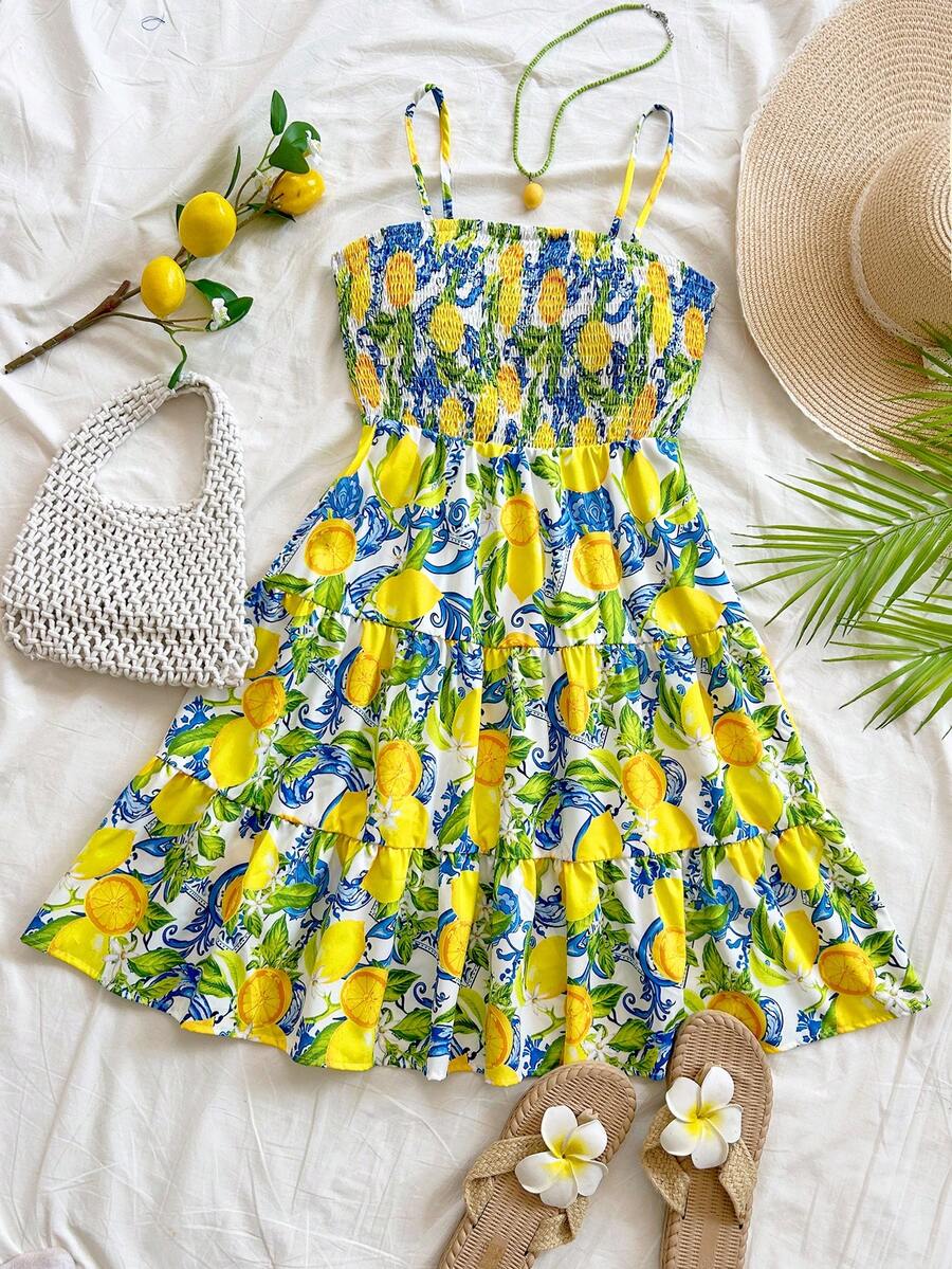 Soleia Women's Summer Holiday Solid Color Spaghetti Strap Dress With Ruffled Hem Mensa