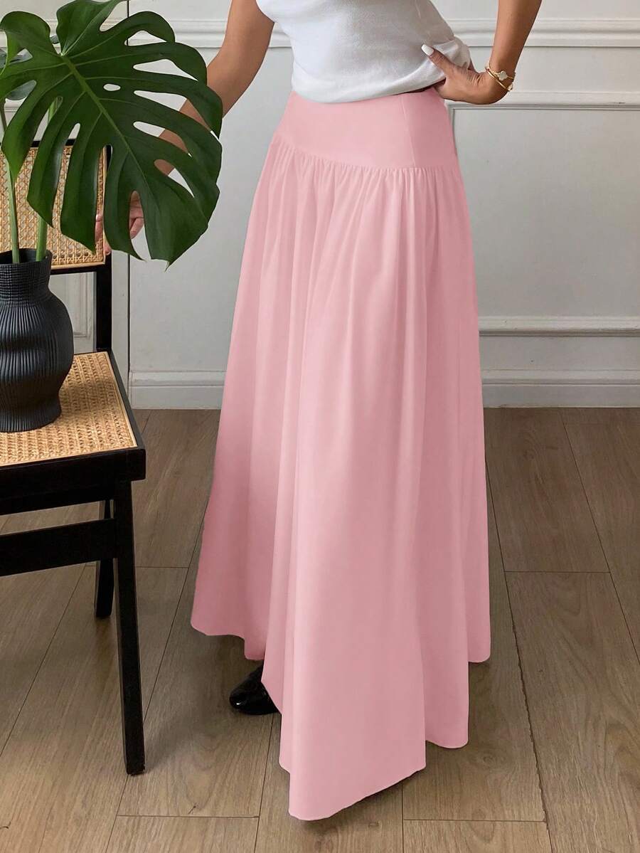 Cressida High Waist Wide Waistband Pleated Maxi Skirt - Baby Pink