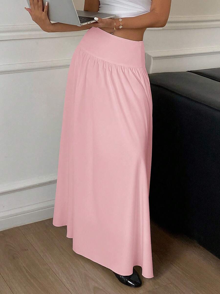 Cressida High Waist Wide Waistband Pleated Maxi Skirt - Baby Pink