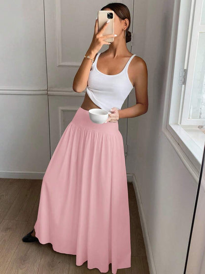 Cressida High Waist Wide Waistband Pleated Maxi Skirt - Baby Pink