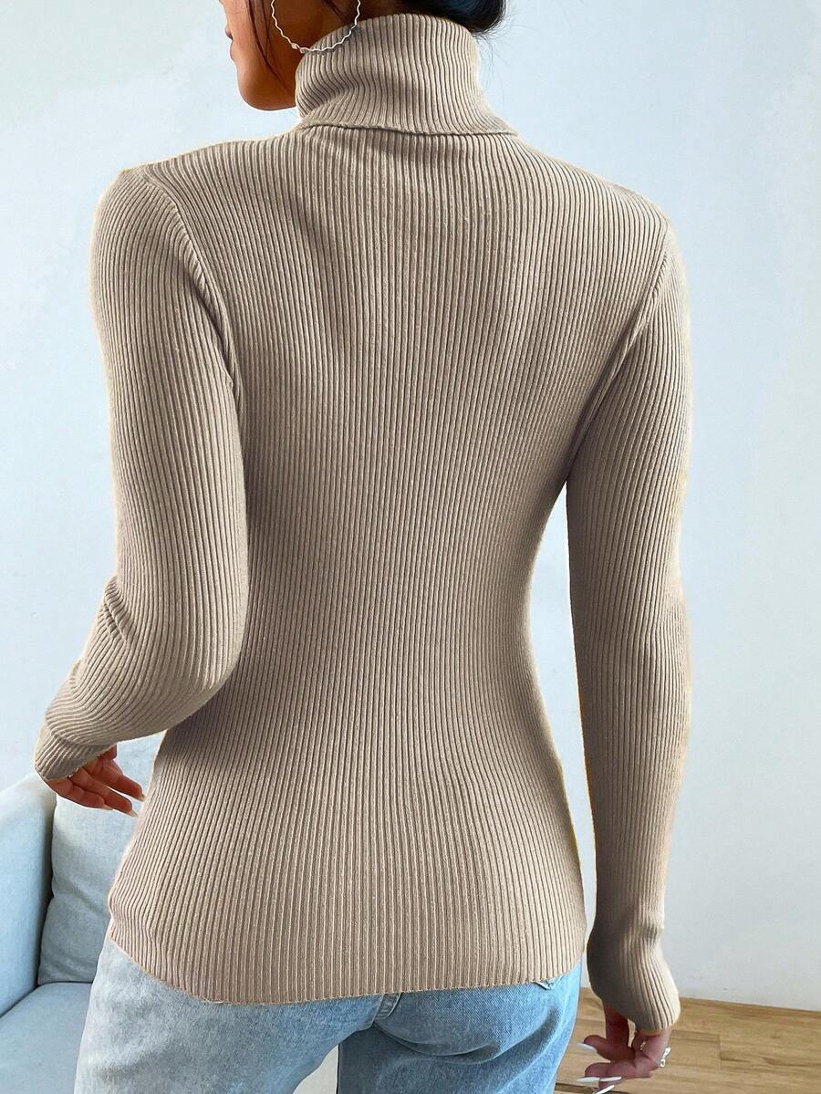 Nicolette Slim Fit Ribbed Knit Turtleneck Long Sleeve Sweater - Blue Power