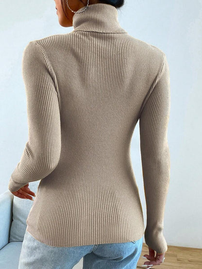 Nicolette Slim Fit Ribbed Knit Turtleneck Long Sleeve Sweater - Blue Power