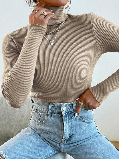 Nicolette Slim Fit Ribbed Knit Turtleneck Long Sleeve Sweater - White