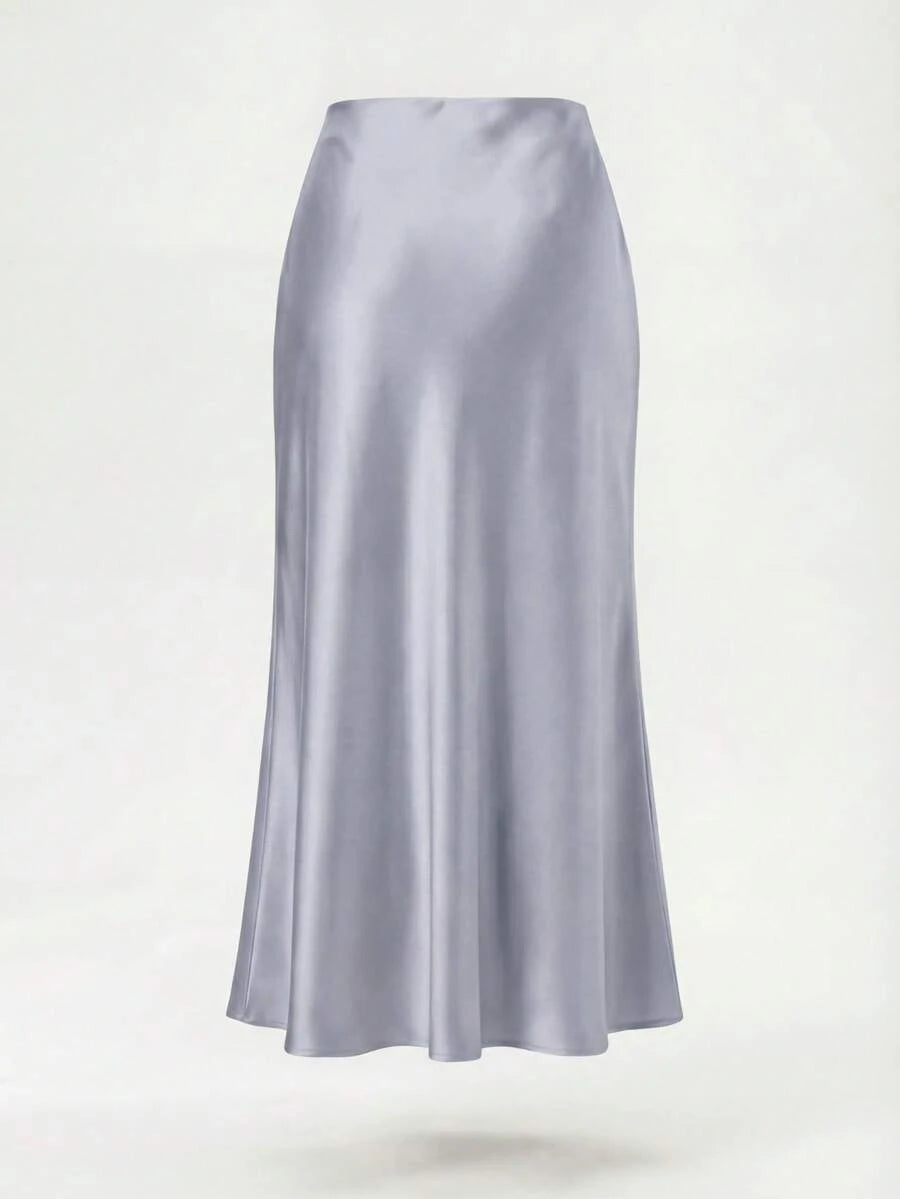 Rosabel Silky Satin Elastic Waist Maxi Slip Skirt - Cloud Blue