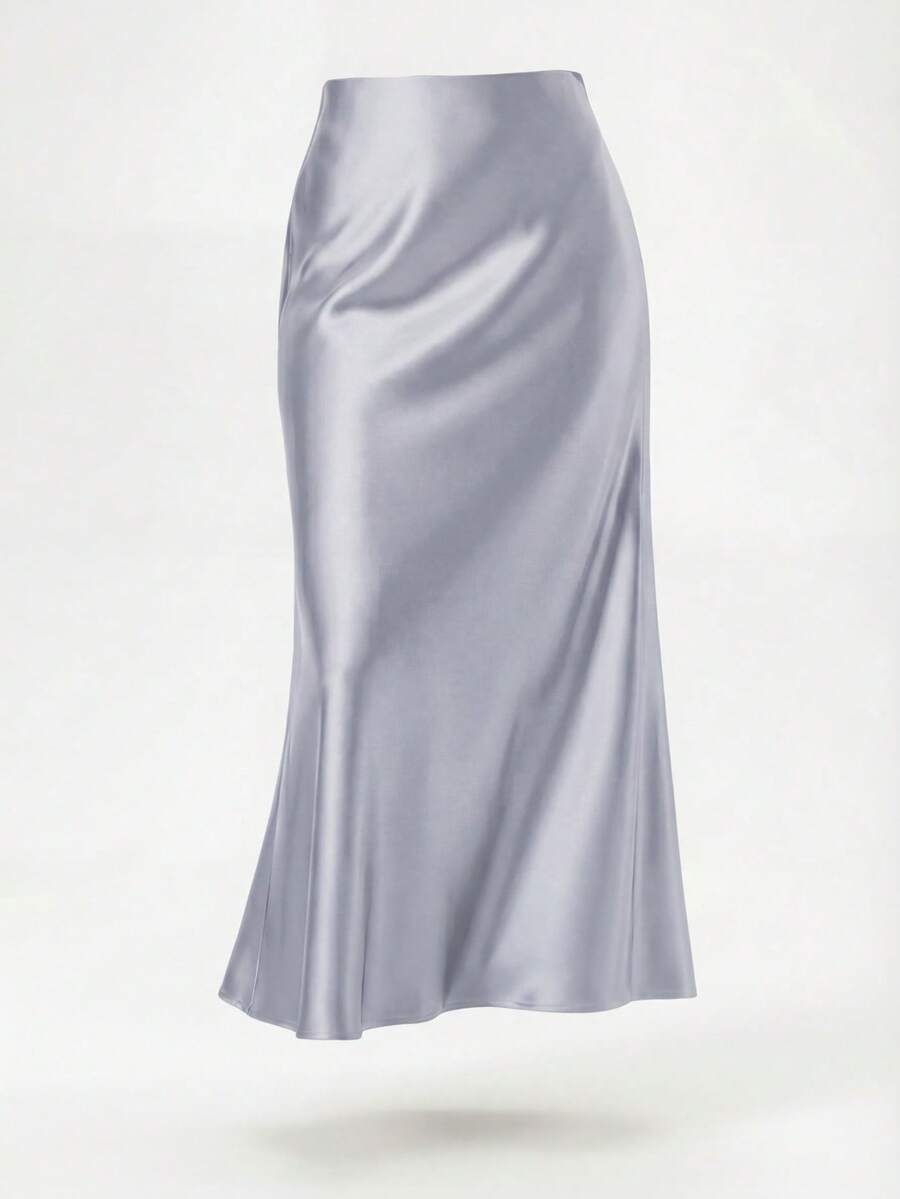 Rosabel Silky Satin Elastic Waist Maxi Slip Skirt - Cloud Blue