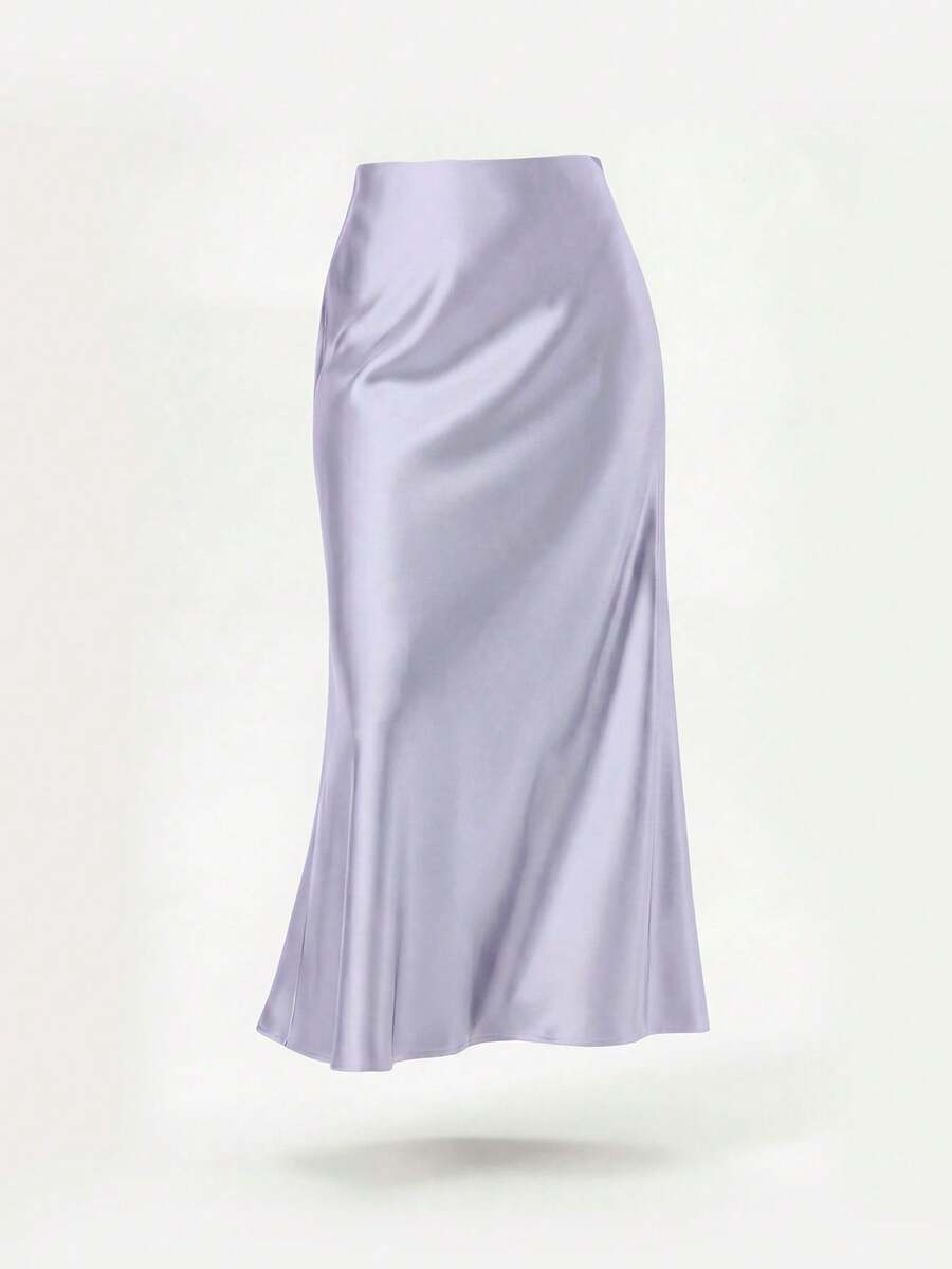Rosabel Silky Satin Elastic Waist Maxi Slip Skirt - Lavender