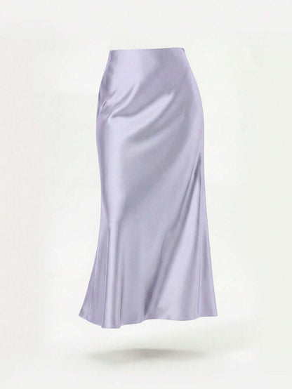 Rosabel Silky Satin Elastic Waist Maxi Slip Skirt - Lavender