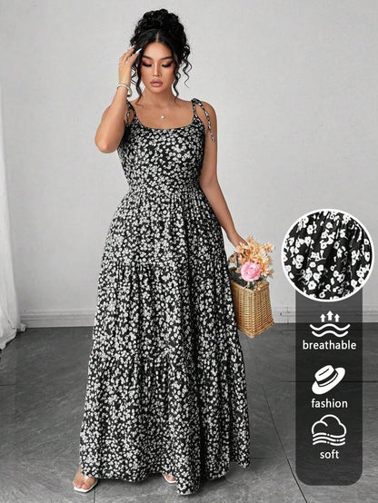 Elenzga Women's Casual Elegant Green Ditsy Floral Spaghetti Strap Backless Dress, Summer Mensa