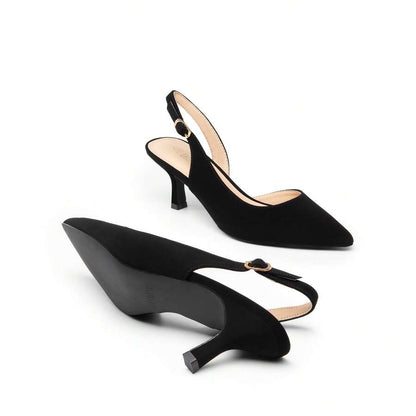 Women's Pointed Toe Slingback Kitten Heel Pumps, 2.36 Inch Buckle Strap Dress Shoes for Work and Wedding Guest