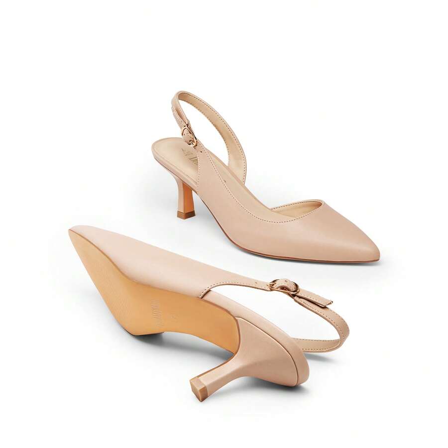 Women's Pointed Toe Slingback Kitten Heel Pumps, 2.36 Inch Buckle Strap Dress Shoes for Work and Wedding Guest