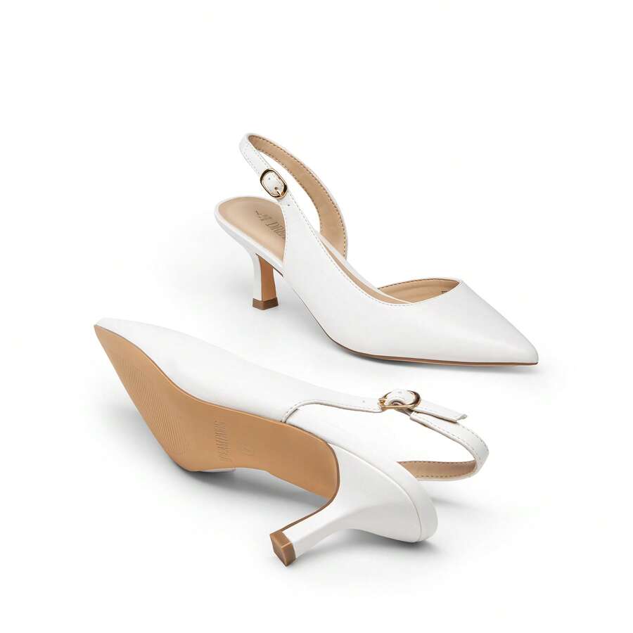 Women's Pointed Toe Slingback Kitten Heel Pumps, 2.36 Inch Buckle Strap Dress Shoes for Work and Wedding Guest
