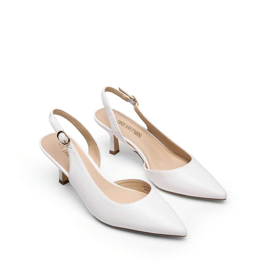 Women's Pointed Toe Slingback Kitten Heel Pumps, 2.36 Inch Buckle Strap Dress Shoes for Work and Wedding Guest