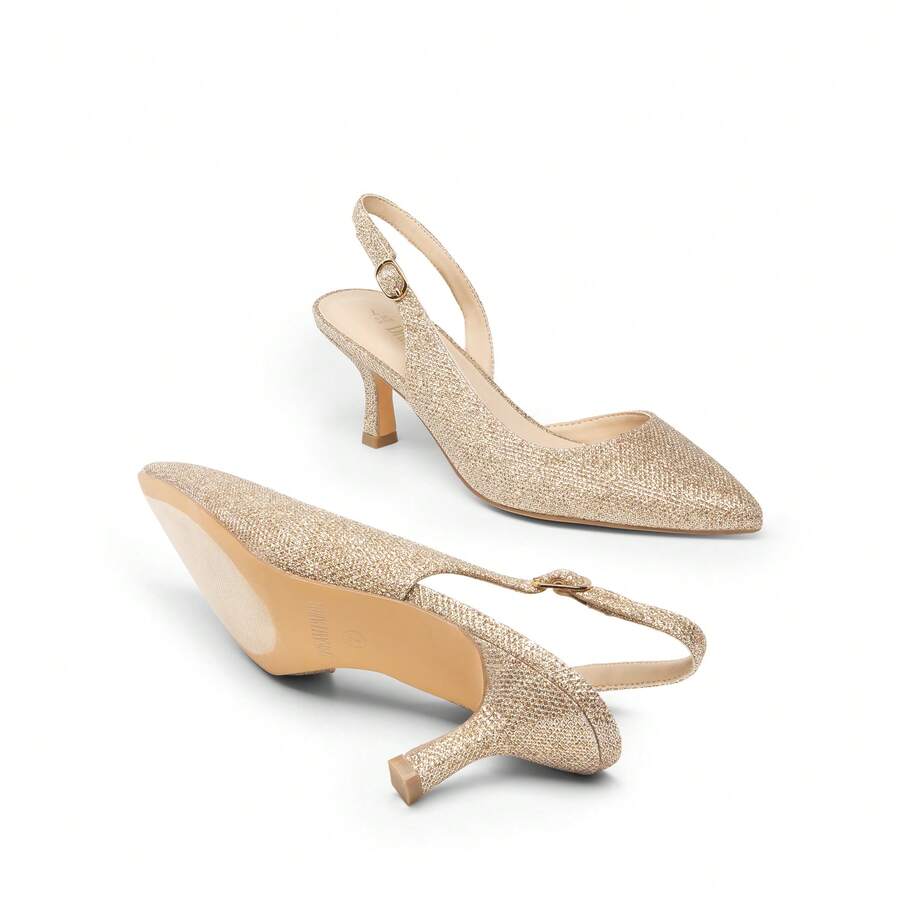 Women's Pointed Toe Slingback Kitten Heel Pumps, 2.36 Inch Buckle Strap Dress Shoes for Work and Wedding Guest