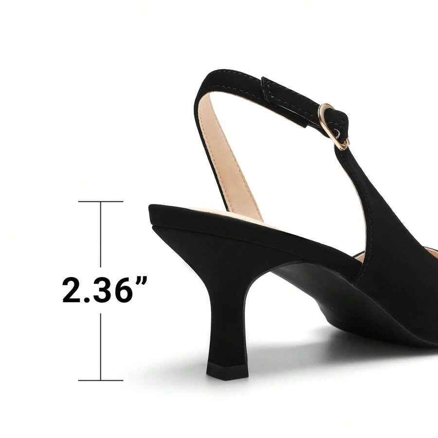 Women's Pointed Toe Slingback Kitten Heel Pumps, 2.36 Inch Buckle Strap Dress Shoes for Work and Wedding Guest