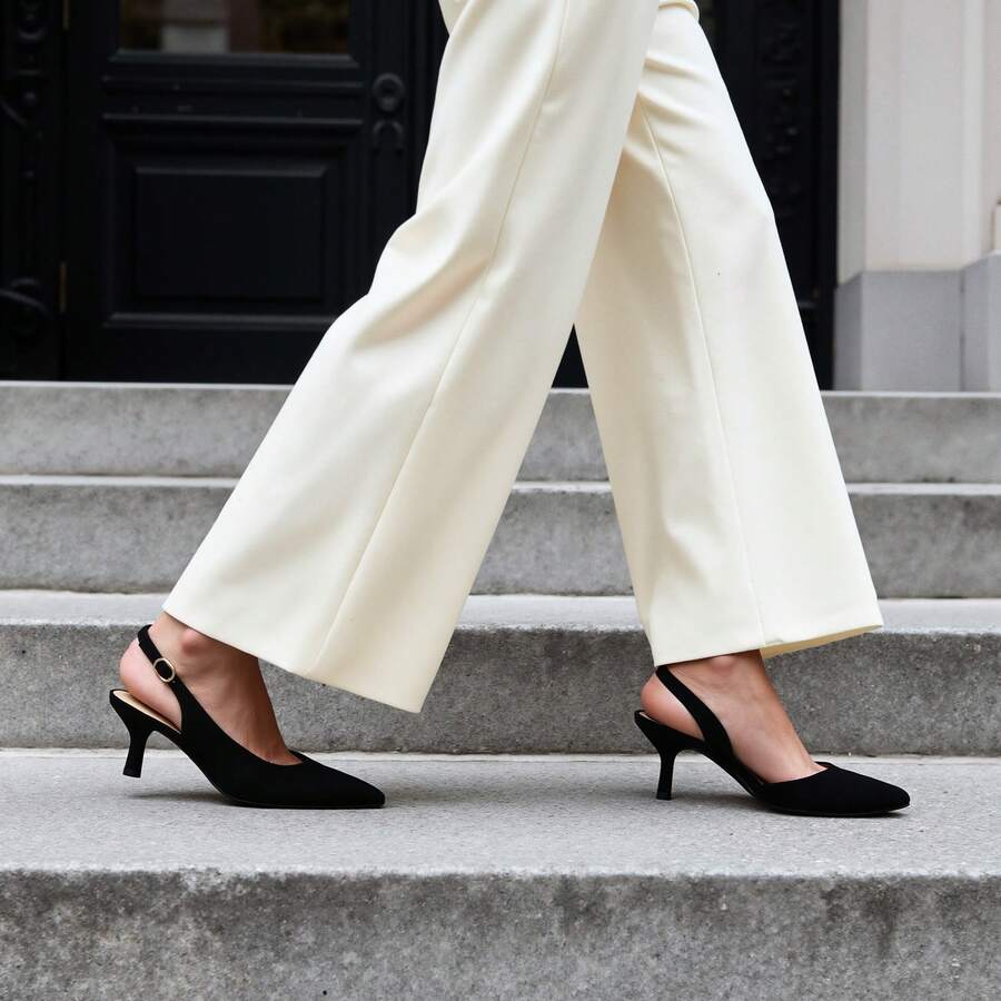 Women's Pointed Toe Slingback Kitten Heel Pumps, 2.36 Inch Buckle Strap Dress Shoes for Work and Wedding Guest