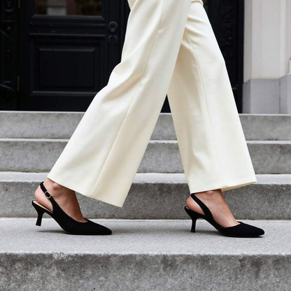 Women's Pointed Toe Slingback Kitten Heel Pumps, 2.36 Inch Buckle Strap Dress Shoes for Work and Wedding Guest
