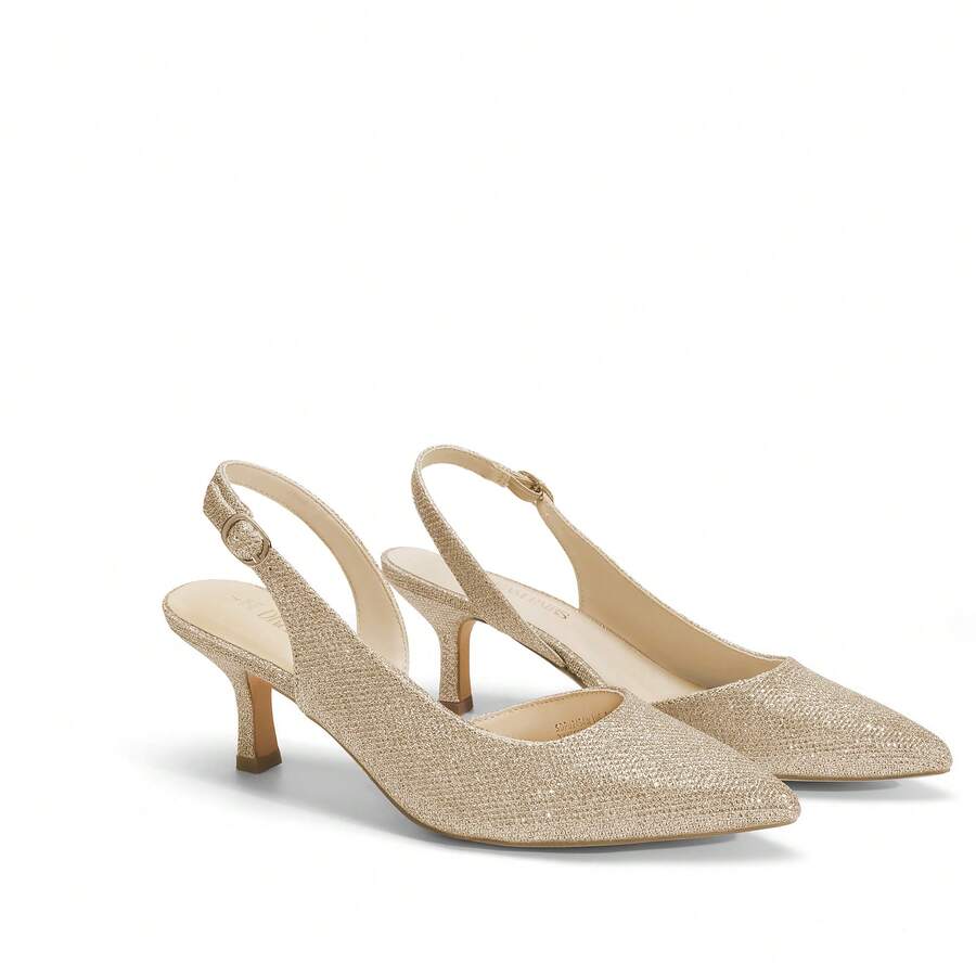 Women's Pointed Toe Slingback Kitten Heel Pumps, 2.36 Inch Buckle Strap Dress Shoes for Work and Wedding Guest