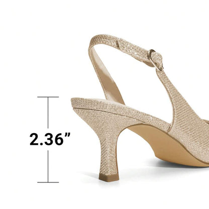 Women's Pointed Toe Slingback Kitten Heel Pumps, 2.36 Inch Buckle Strap Dress Shoes for Work and Wedding Guest