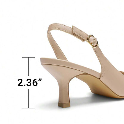 Women's Pointed Toe Slingback Kitten Heel Pumps, 2.36 Inch Buckle Strap Dress Shoes for Work and Wedding Guest
