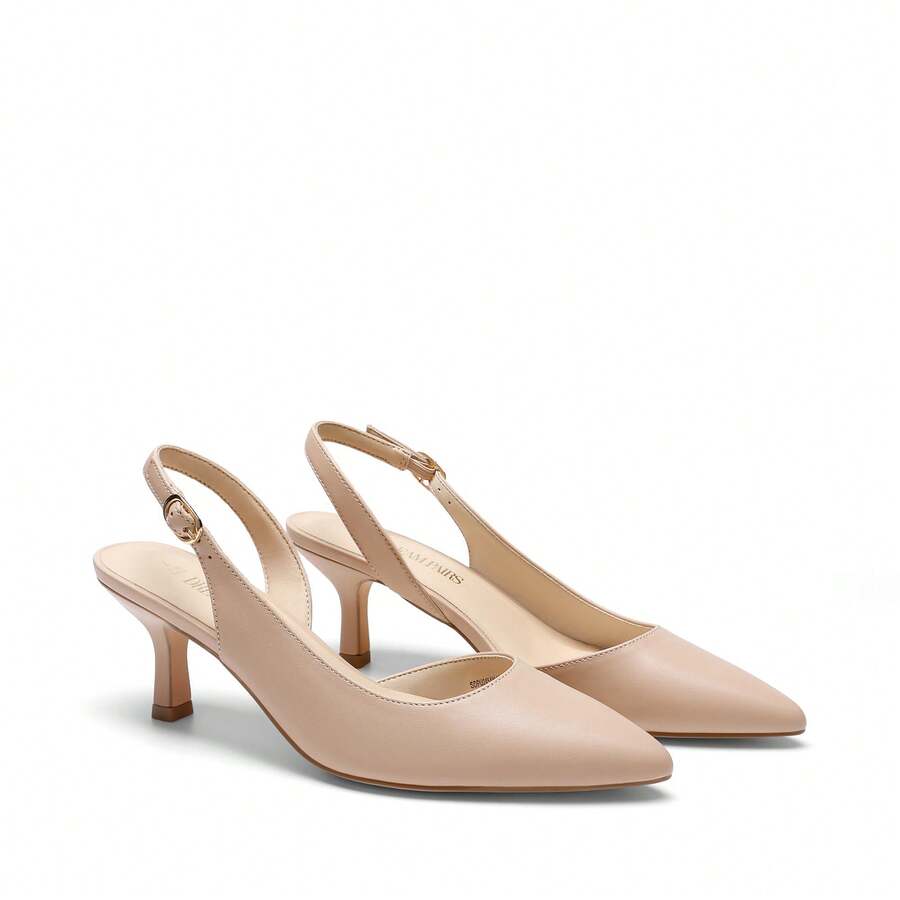 Women's Pointed Toe Slingback Kitten Heel Pumps, 2.36 Inch Buckle Strap Dress Shoes for Work and Wedding Guest