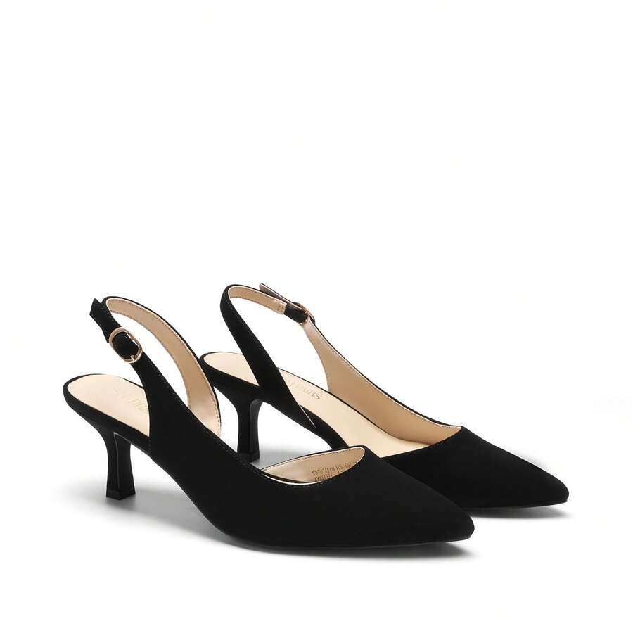 Women's Pointed Toe Slingback Kitten Heel Pumps, 2.36 Inch Buckle Strap Dress Shoes for Work and Wedding Guest