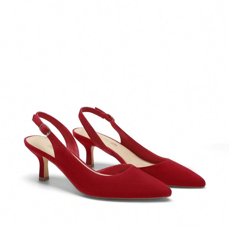 Women's Pointed Toe Slingback Kitten Heel Pumps, 2.36 Inch Buckle Strap Dress Shoes for Work and Wedding Guest