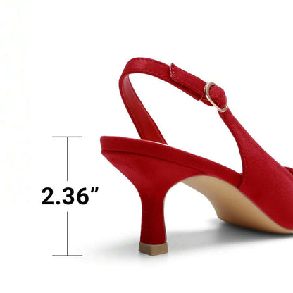 Women's Pointed Toe Slingback Kitten Heel Pumps, 2.36 Inch Buckle Strap Dress Shoes for Work and Wedding Guest