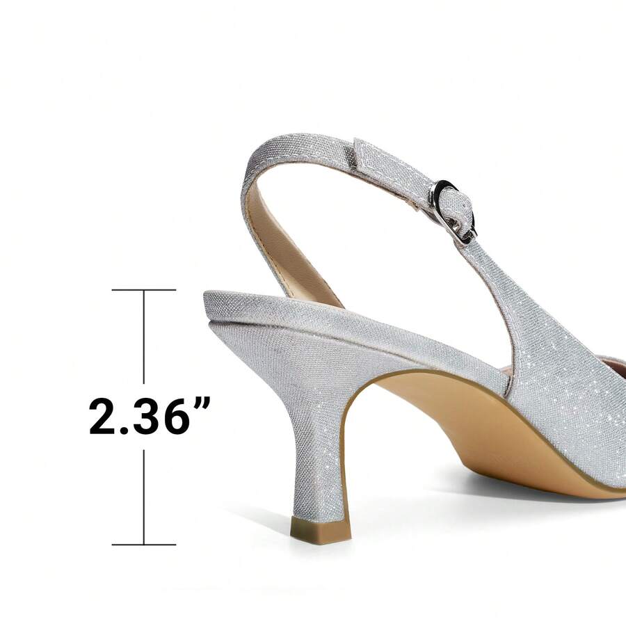 Women's Pointed Toe Slingback Kitten Heel Pumps, 2.36 Inch Buckle Strap Dress Shoes for Work and Wedding Guest