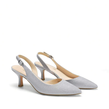 Women's Pointed Toe Slingback Kitten Heel Pumps, 2.36 Inch Buckle Strap Dress Shoes for Work and Wedding Guest