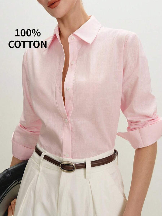 Remy Pink White Striped Lapel Button Shirt - Pink