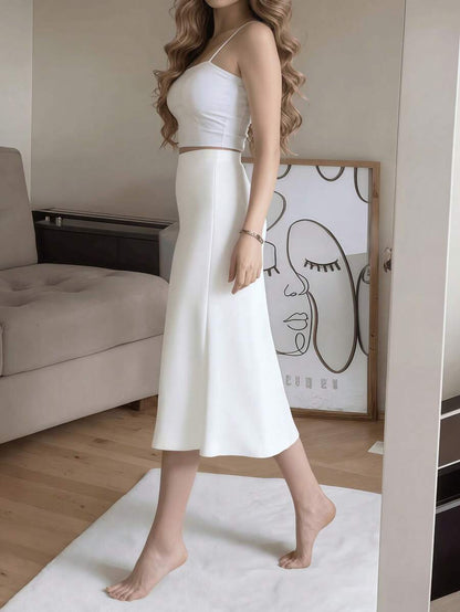 Women's Satin High Slit Midi Skirt, Silky Slip Skirt for Evening and Wedding Guest - Coffee Brown