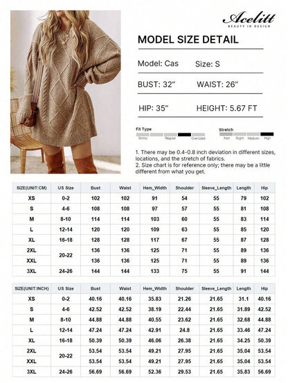 Alina Oversized Cable Knit Sweater Dress - Apricot