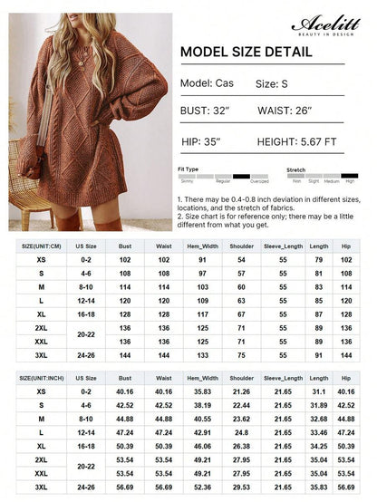 Alina Oversized Cable Knit Sweater Dress - Apricot