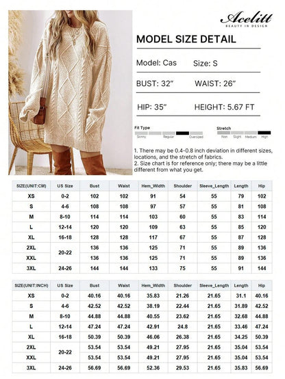 Alina Oversized Cable Knit Sweater Dress - Apricot