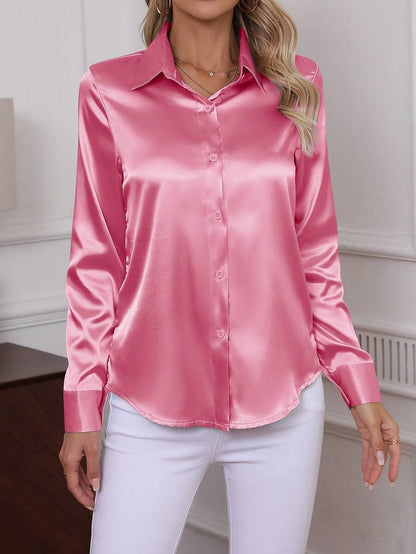 Como Satin Button Up Long Sleeve Blouse