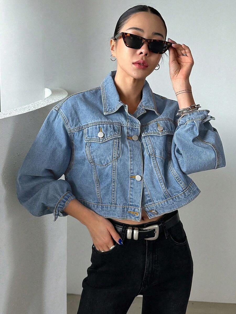 Helena Drop Shoulder Crop Denim Jacket - Light Wash