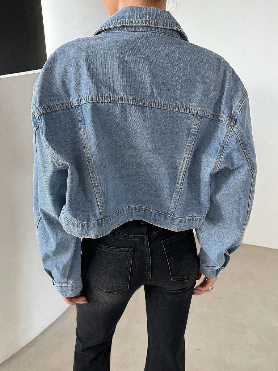 Helena Drop Shoulder Crop Denim Jacket - Beige