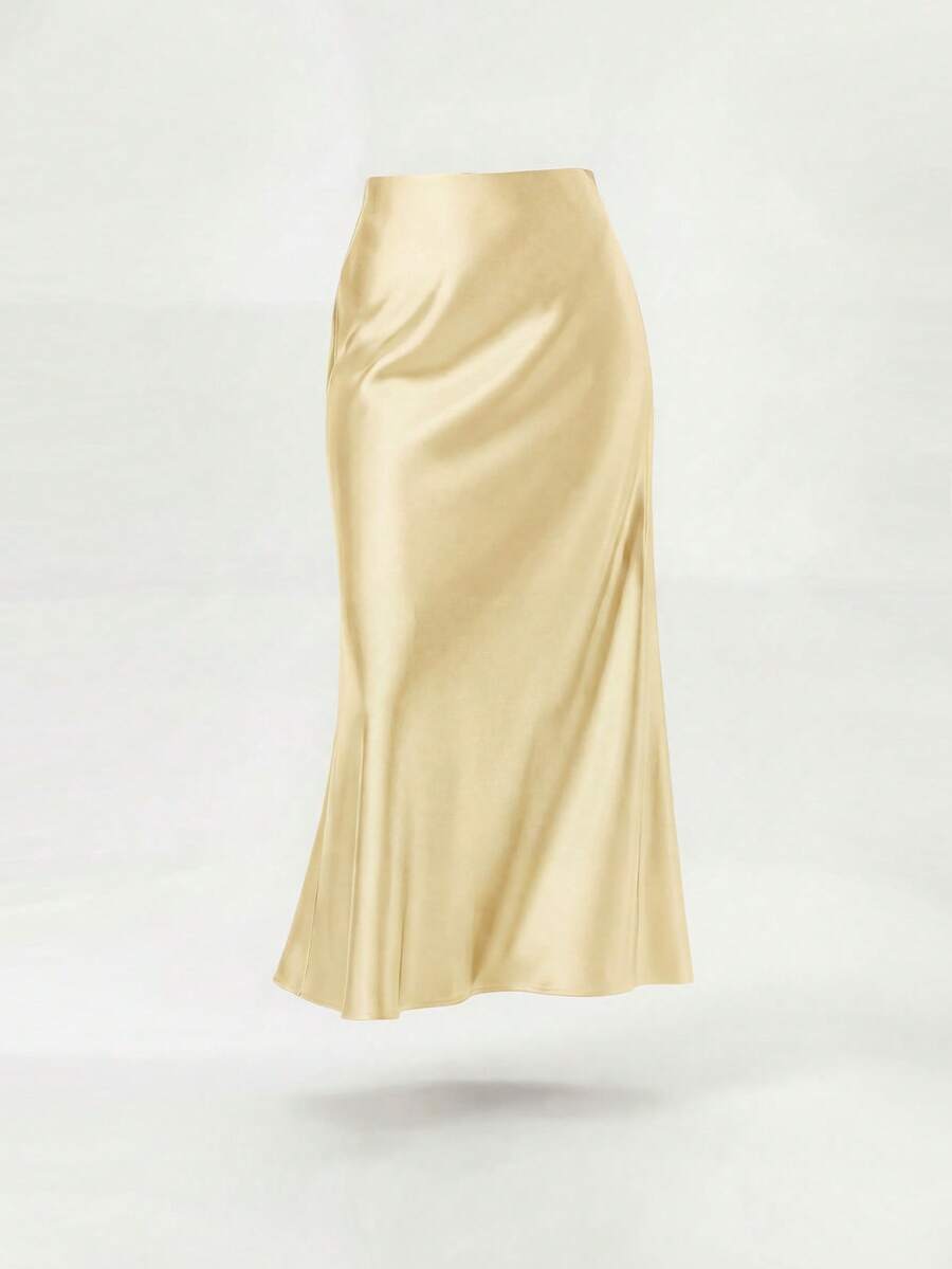Rosabel Silky Satin Elastic Waist Maxi Slip Skirt - Butter Yellow