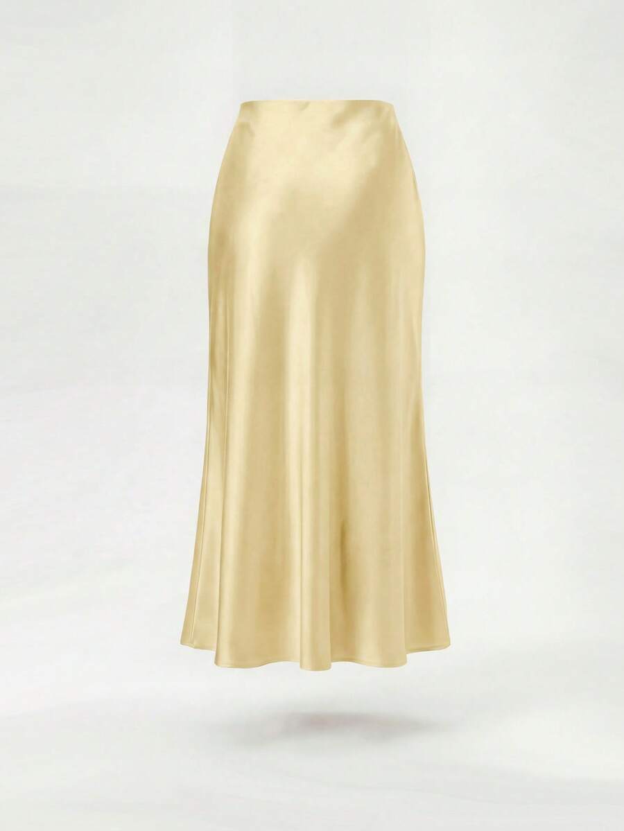 Rosabel Silky Satin Elastic Waist Maxi Slip Skirt - Butter Yellow