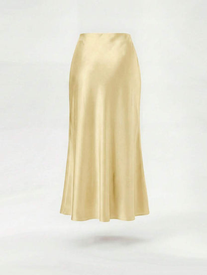 Rosabel Silky Satin Elastic Waist Maxi Slip Skirt - Butter Yellow