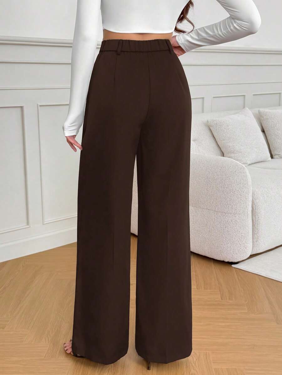 Isla High Waisted Wide Leg Pants with Pleated Front - Chocolate Brown