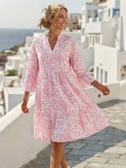 EMERY ROSE Women Floral Print Notched Neck Flare Sleeve Dress, Suitable For Spring/Summer Vacation Going Out Dress Modest Dress  Old Money Dress Homecoming Dress Vacation Dress  Casual Dresses For Woman  Fall Women Clothes Fall Women Clothes Fall Women Cl Mensa