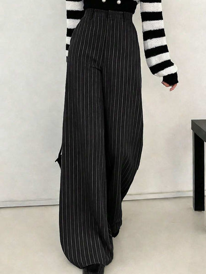 Women's Wide Leg Tailored Trousers, High Waisted Stretch Dress Pants for Work Office - Grey